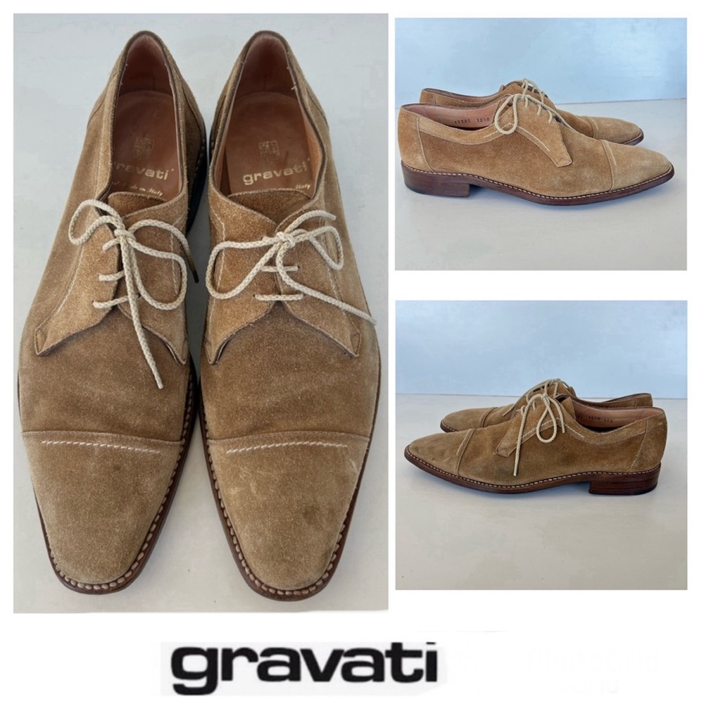 GRAVATI for Mario Men’s Beige Suede Leather Lace Up Style Loafer Oxfords Sz 10.5